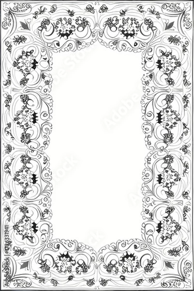 Obraz playing card / tarot card reverse side art, card back pattern or wedding stationery / card design - elegant black lace doily frame