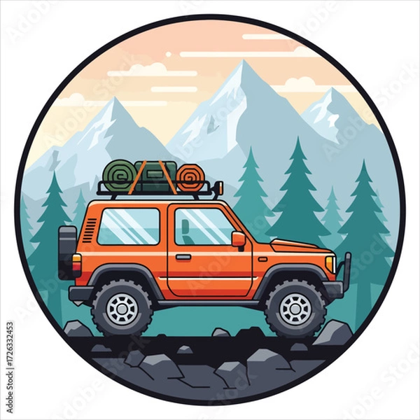 Obraz Rugged 4x4 with camping rolls