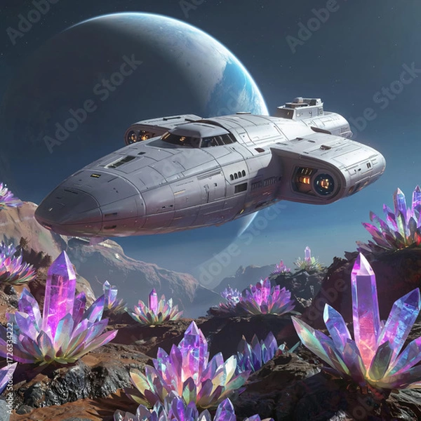 Fototapeta A spaceship lands on a planet where crystals grow instead of plants.