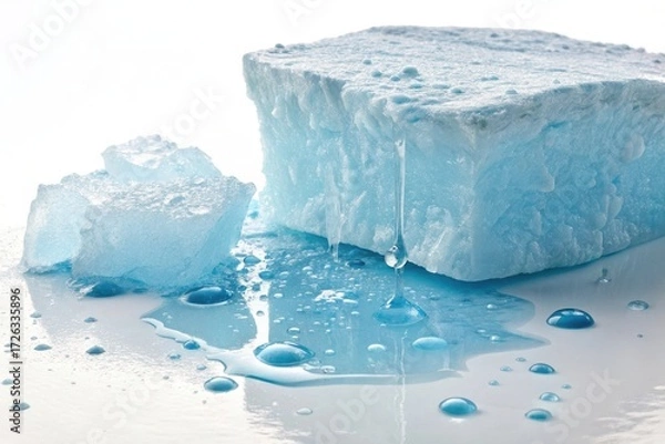 Fototapeta Melting ice cubes with blue liquid isolated on white background
