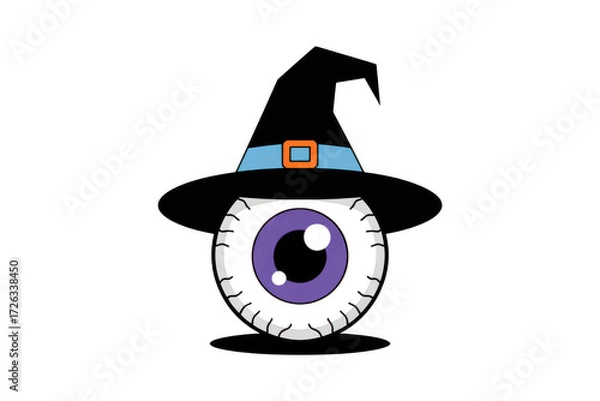Fototapeta Cartoon eyeball wearing a witch hat isolated on transparent background