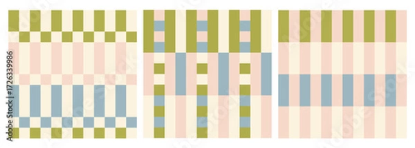 Fototapeta Set of cute retro geometric seamless patterns. Vintage flannel baby blanket print. Vector plaid illustration. Aesthetic minimalists checkered background.