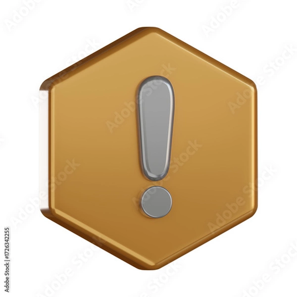 Fototapeta Golden notification 3d icon with exclamation alert sign