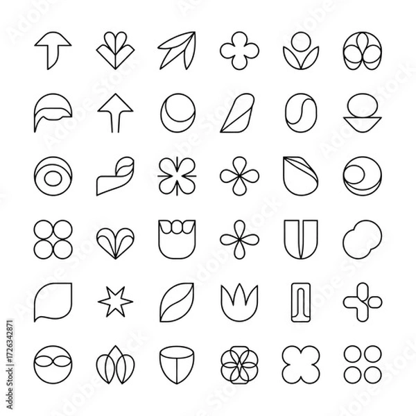 Fototapeta Conceptual Editorial Simple Bold Line Art Icons, Abstract Vector Outline SVG Pack.