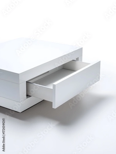 Fototapeta Modern White Nightstand with Open Drawer Minimalist Style