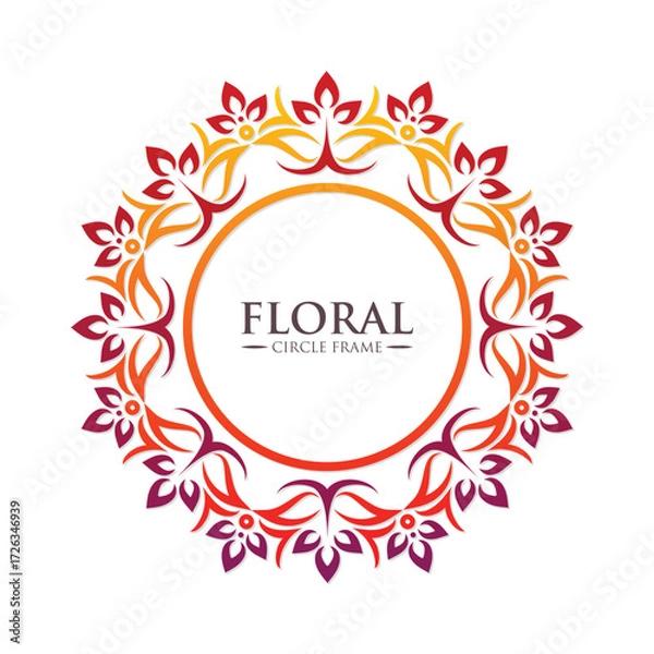 Fototapeta Modern Decorative Floral Circle Frame Ornament with Abstract Leaf Detail