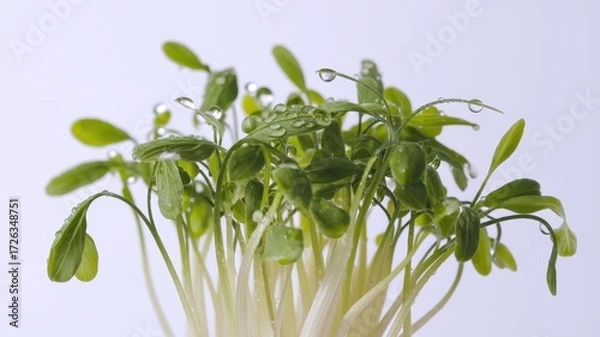 Fototapeta Close-up view of vibrant, fresh microgreens with water droplets.