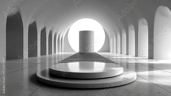 Fototapeta Architectural Abstract: Modern Interior with Arches and Circular Light, Minimalist Design