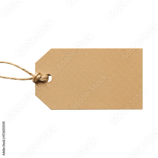 Fototapeta An empty kraft paper tag with a cord for labeling goods on a transparent background of isolate