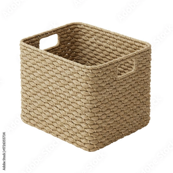 Fototapeta A wicker basket for storing things in natural color for home organization on a transparent isolate background