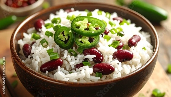 Fototapeta Rice and kidney beans with jalape?os