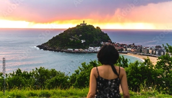 Obraz Scenic sunset view of coastal hilltop