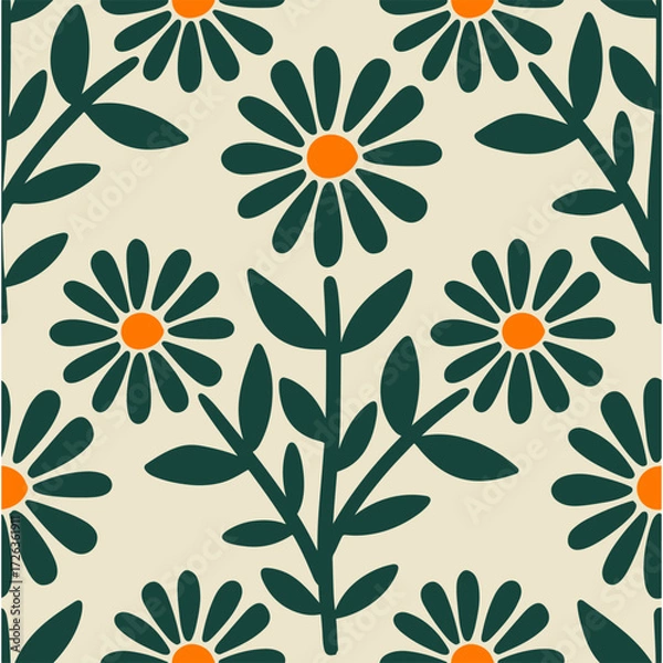 Obraz floral illustration border seamless pattern decoration poster