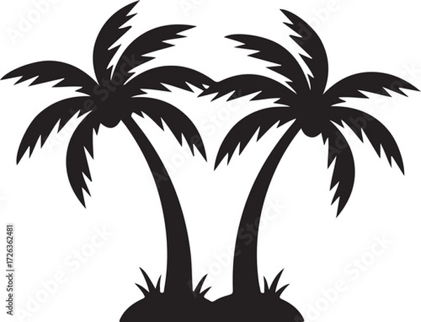 Fototapeta Tropical Silhouette: Two elegant palm trees stand tall in a silhouette, a striking symbol of the tropics, evoking a sense of adventure and exotic locales.