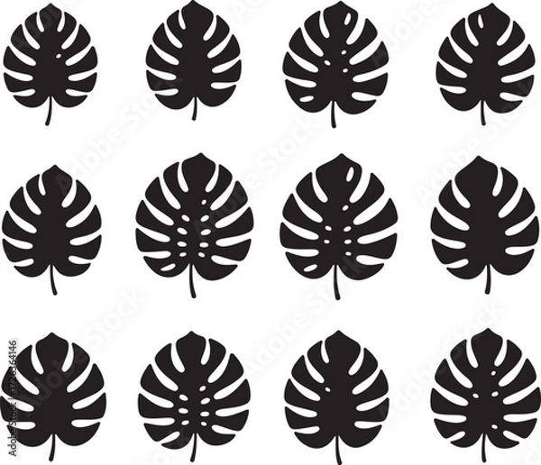 Fototapeta Monstera Leaves Silhouette Pattern: An elegant collection of stylized Monstera deliciosa leaves in a seamless pattern, creating a bold and modern design element.