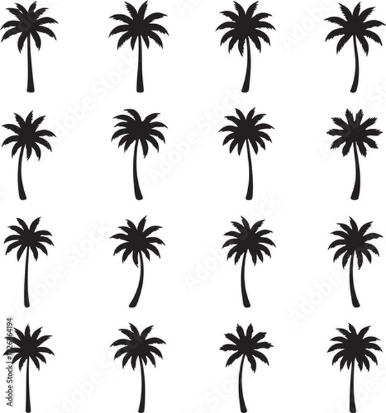 Fototapeta Palm Silhouette Array: A collection of intricate palm tree silhouettes arranged in a grid formation, each capturing the grace and beauty of the tropical plant.