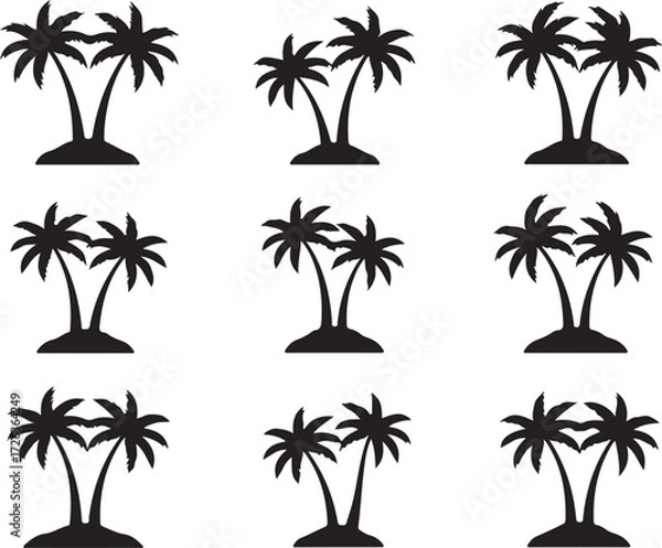 Fototapeta Palm Tree Silhouettes: A repeating pattern of stylized palm tree silhouettes, evoking a sense of tropical charm, travel, and leisure, ideal for design.