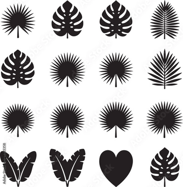 Fototapeta Botanical Silhouette Collection: A meticulously crafted array of tropical leaf silhouettes, each a distinct celebration of nature's artistry, perfect for adding a touch of botanical elegance.