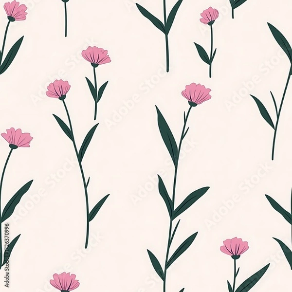 Fototapeta Seamless Botanical Pattern Featuring Sweet William  