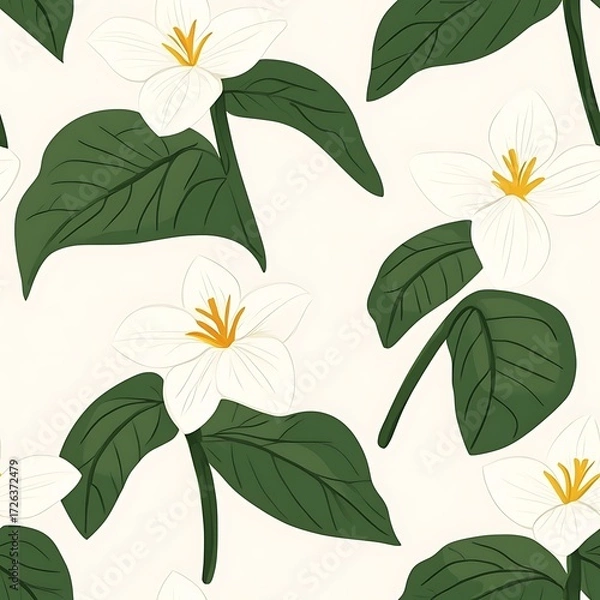 Fototapeta Seamless Botanical Pattern Featuring Trillium  