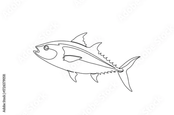 Fototapeta Tuna fish in continuous one line drawing. Single line art illustration of tuna fish. Editable vector.