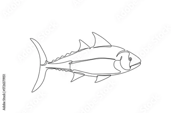 Fototapeta Tuna fish in continuous one line drawing. Single line art illustration of tuna fish. Editable vector.
