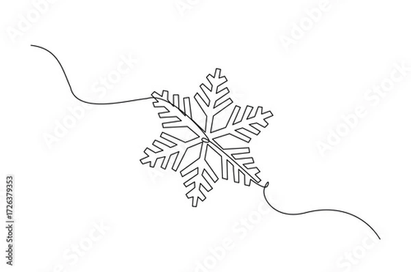 Fototapeta Snowflake in continuous one line drawing. Single line art illustration of snowflake element. Editable vector.