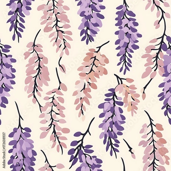 Fototapeta Minimal Wisteria Vector Seamless Pattern for Botanical Design