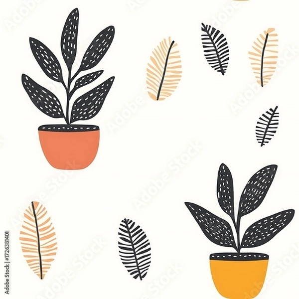 Fototapeta Zebra Plant Minimalist Seamless Pattern with Cute Plants