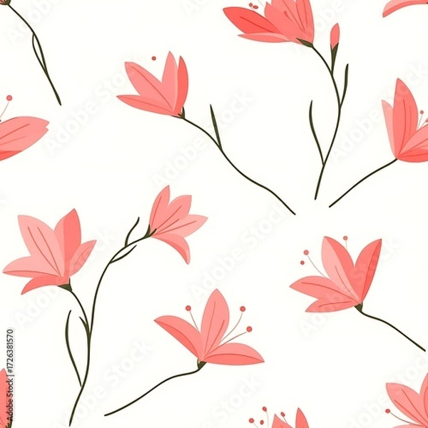 Fototapeta Zephyranthes Minimalist Seamless Pattern with Cute Plants