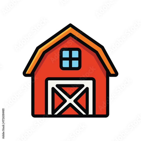 Obraz Red Cartoon Classic Farm Barn Vector