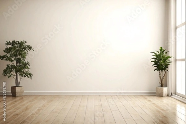 Obraz Brighten your space with this minimal interior showcasing potted plants and soft natural light streaming through window, perfect for home design or office backgrounds