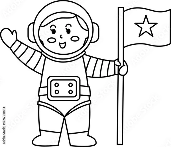Fototapeta Cartoon Character of an Astronaut. Astronaut Vector Illustration. Simple Outline Astronaut Coloring Page.