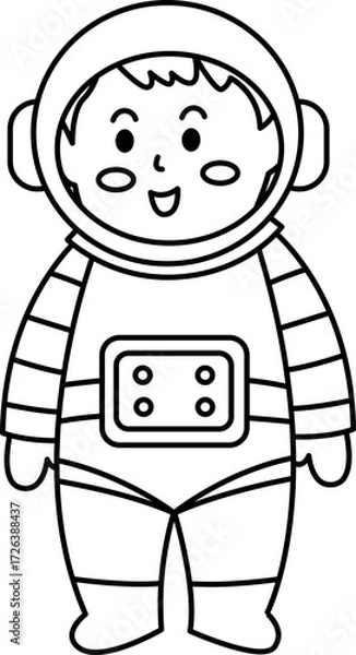 Fototapeta Cartoon Character of an Astronaut. Astronaut Vector Illustration. Simple Outline Astronaut Coloring Page.