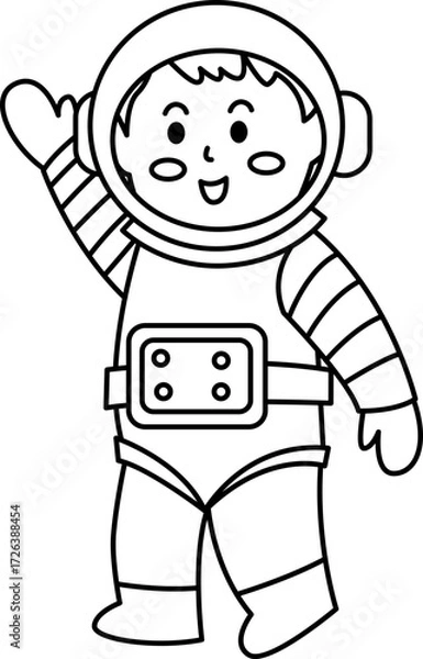 Fototapeta Cartoon Character of an Astronaut. Astronaut Vector Illustration. Simple Outline Astronaut Coloring Page.