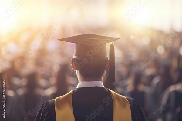 Obraz Celebrate success with this graduate ready to take on the world, commencement day excitement, perfect for education campaigns and inspiring messages of achievement and new beginnings