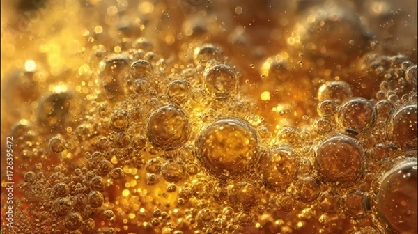 Fototapeta Textured Gold Surface: Extreme Close-up of Glistening Yellow Liquid or Textured Metal, Creating a Rich, Abstract Gold Background.