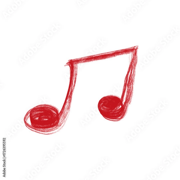 Fototapeta Red musical note isolated on transparent background, hand drawn with crayon