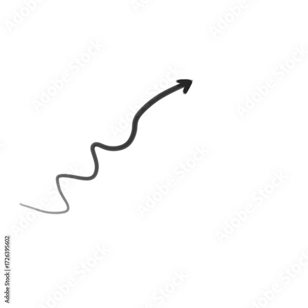 Fototapeta Black arrow pointing up isolated on transparent background, hand drawn with crayon