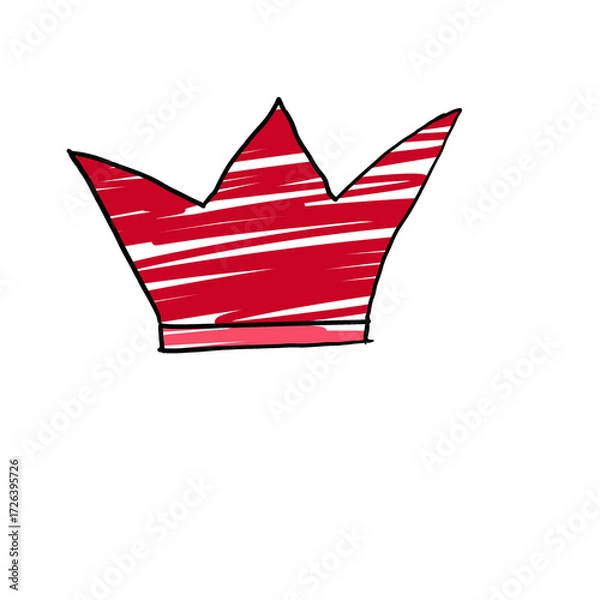 Fototapeta Hand drawn red crown isolated on transparent background for royalty concept