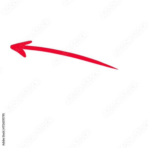 Fototapeta Curved red arrow pointing left isolated on transparent background for direction