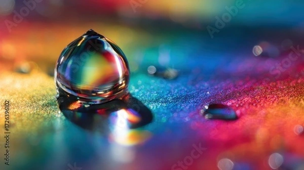 Fototapeta Abstract Light Ripple: Droplets Creating Concentric Waves and Vibrant Color Reflections on a Holographic Surface, Full of Energy.