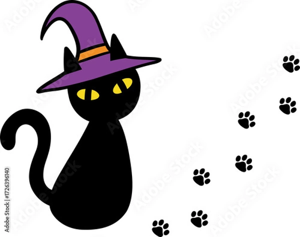 Obraz 魔女の帽子をかぶった黒猫