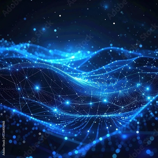 Fototapeta Abstract digital wave pattern with glowing points and lines