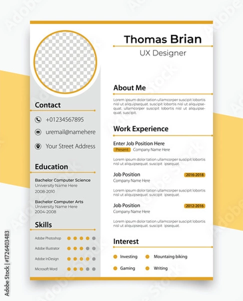 Fototapeta Resume business layout, Creative cv template vector minimalist
