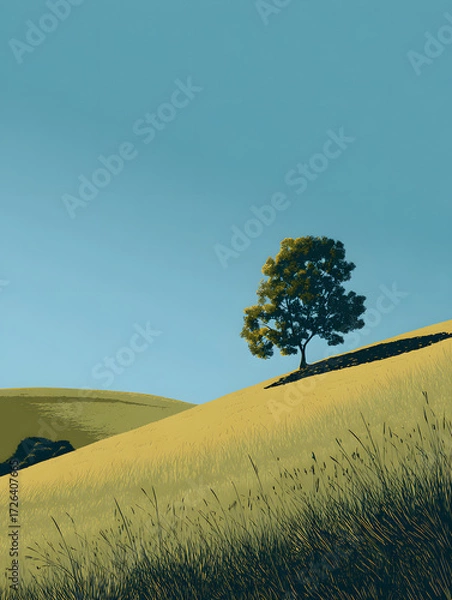 Fototapeta u9976779561_Vector_illustration_of_a_solitary_tree_near_the_c_d102f95d-0fdf-491e-b7ce-59a716bd2694_2
