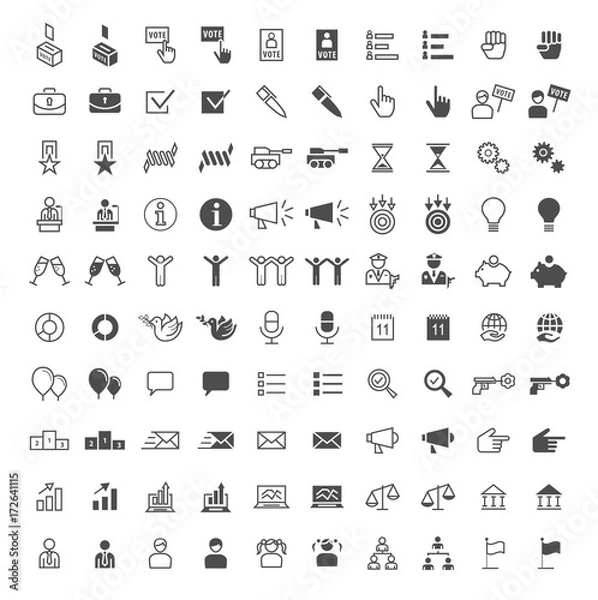 Fototapeta Set of 100 Political Minimal and Solid Icons. Vector Isolated Elements