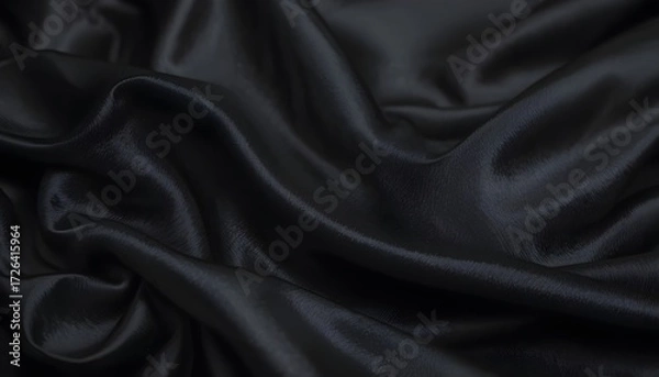 Fototapeta Luxurious Black Gray Satin Fabric Texture with Abstract Soft Waves and Shiny Silk Cloth Background