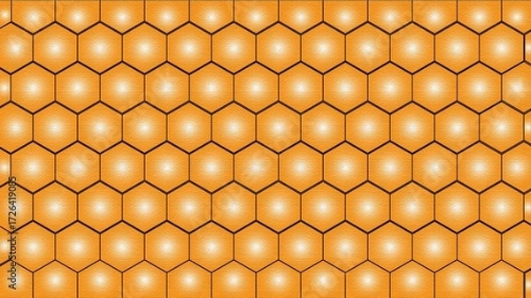 Obraz Seamless Honeycomb Hexagon Pattern with Glowing Light Effect – Orange Geometric Texture Background for Design and Decoration
