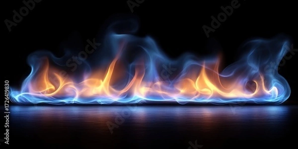 Fototapeta A vibrant display of blue and orange flames against a dark background, creating a captivating visual effect that suggests energy and chaos